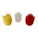 Vela Tulipa Branca / Vermelha / Bege - Kit 3 Unidades