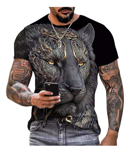 Camiseta De Gran Tamaño Con Estampado De León 3d Para Hombre