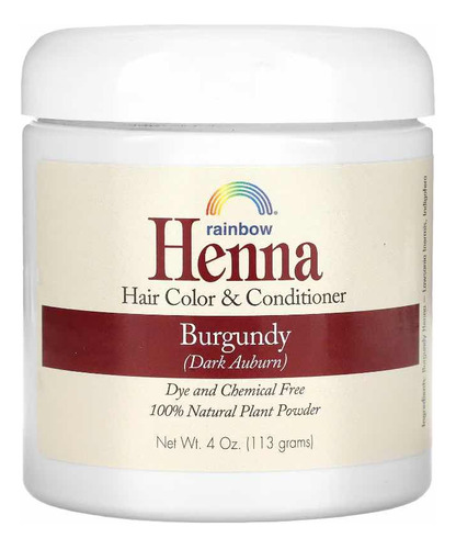 Henna Rainbow, Color Burgundy O Borgoña, Tinte 100% Natural