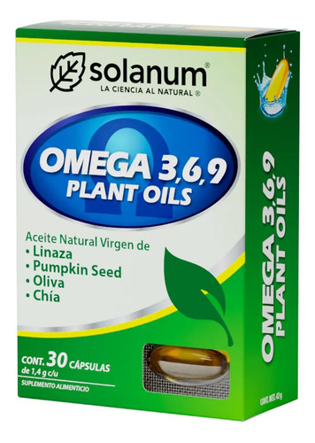 Solanum Omega 3, 6, 9 Plant Oils Linaza, Chia 30cap Sfn Sabor Natural