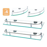 Pack X4 Estante Esquinero Rectangular Repisa Vidrio Baño Set