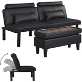 Sofa Cama Biplaza Plegable Con Otomano Color Negro Vuyuyu