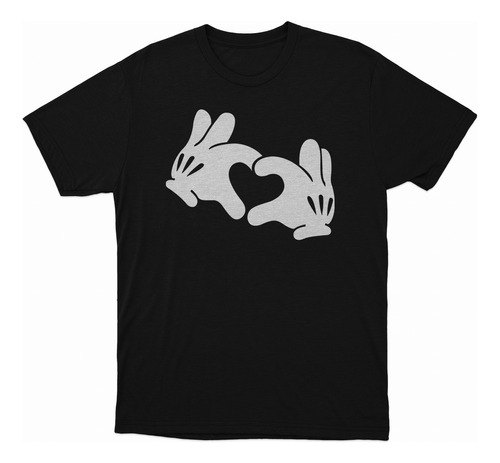 Remera Mickey Mouse Corazon Manos Algodon Color Negra