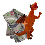 Combo Dinosaurio Dragon Grande De Goma + Pista Auto 100x150
