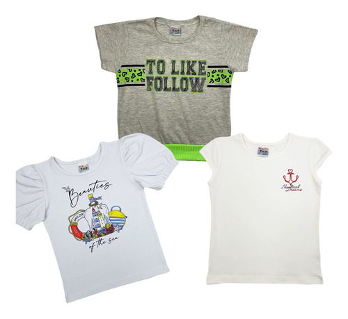 Kit 3 Blusinhas Camiseta Roupa Infantil De Menina - Atacado