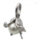 Pingente Folha Com Pérola Natural Branca Diamante Ouro 18k