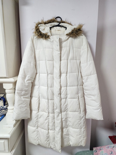 Campera Inflada Liviana Larga Blanca Talle L