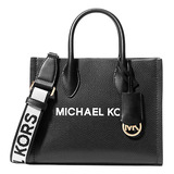 Bolsa Crossbody Michael Kors Jet Set Mirella Diseño Lisa De Cuero  Negra Asas Color Negro