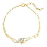 Brazalete Oro 14k Laminado Swarovski Regalo 17-20cm Ajustabl