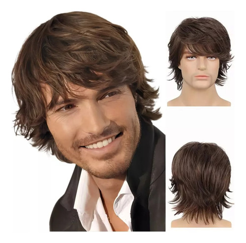 Peluca Para Hombres Corta Cabello Sintérico Natural Moda