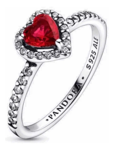 Anillos Pandora Corazón Rojo Plata