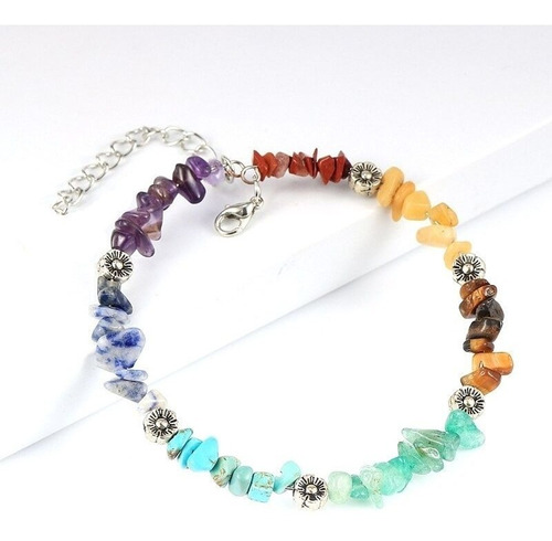 Pulsera Piedra Natural 7 Chakras Chips Flor