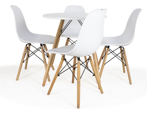 Mesa Jantar Redonda 70cm  Mais 4 Cadeiras Eames Pés Madeira