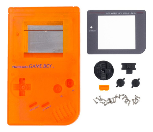 Carcasa Para Game Boy Dmg Transparente Color Naranjo Clear