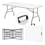 Mesa Plegable De Plástico Resistente Tipo Portafolio Maleta 180cm Exterior Jardín Portátil Color Blanco Shtark