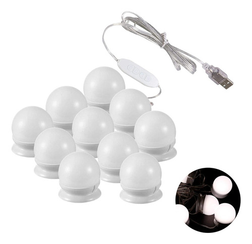 Cadena De Luces Led Con Ventosa Para Espejo Cosmético, 10 Un