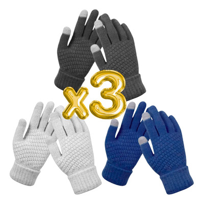 Guantes Touch Tablet Celular De Lana Tejido Invierno 3 Pares Color Paquete 1 Único Liso