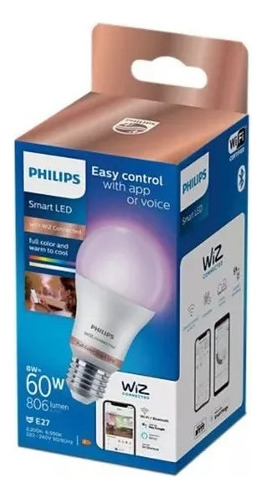 Lámpara Led Color Philips Smart Wifi 8w=60w E27 Dimerizable