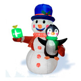 Inflable De Navidad Muñeco De Nieve Y Pingüino 1.2mt De Alto