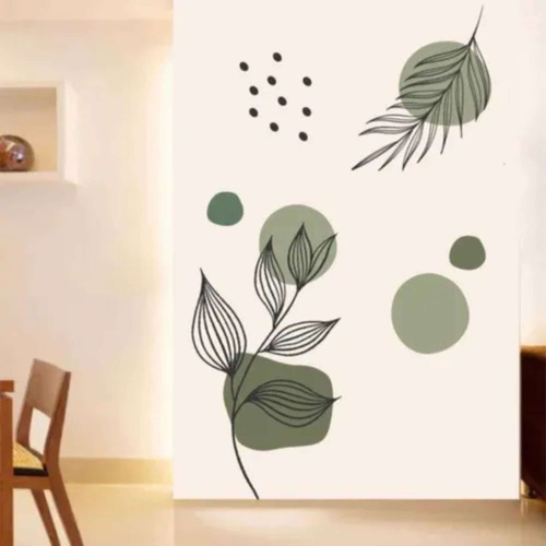 Adesivo Decorativo Parede Boho Floral Minimalista Verde Sala