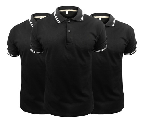 Kit 3 Camisas Polo Preta Masculina Uniforme Linha Premium 