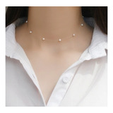 Colar Choker 1 Fio De Nylon Pérola De Água Doce Branca