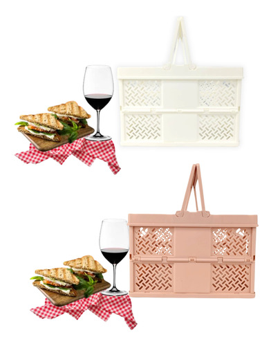 Duo De Canastas Estilo Picnic Pagable De Mano Portátil