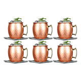 Kit 6 Canecas Moscow Mule Cobre 500 Ml Marteladas Laqueadas 