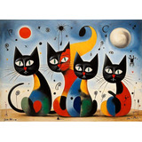 Cuadro Poster Decorativo 4 Gatos 76 X 55 Cm Sala Comedor