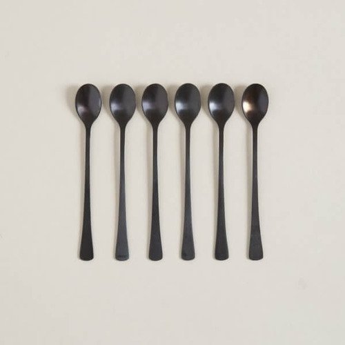 Set X6 Cucharas Cucharitas Te Cafe Acero Negro Dorado