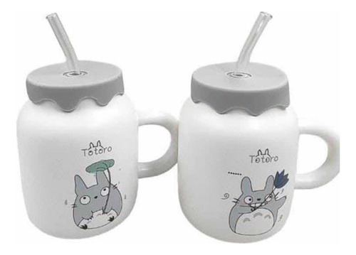 Mug De Anime Diseño De Totoro Con Tapa Y Sorbete