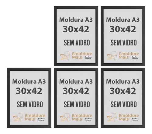 Kit 5 Moldura De Madeira Sem Vidro A3 30x42 P/ Auto Retratos