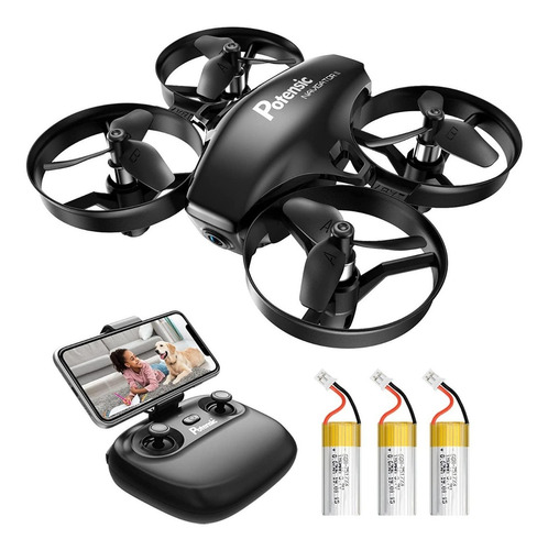 Mini Dron A20w Para Niños, Cámara 720p Hd, Rc Fpv 3 Baterías Color Black