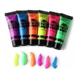 Set 6 Pinturas Neon Luminoso Luz Uv Negra Body Paint Cuerpo