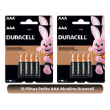 Kit 16 Pilhas Alcalina Palito Aaa Duracell 1,5v Mn2400b16