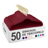 50 Ganchos Para Ropa Terciopelo Antideslizante Premium Color Rojo