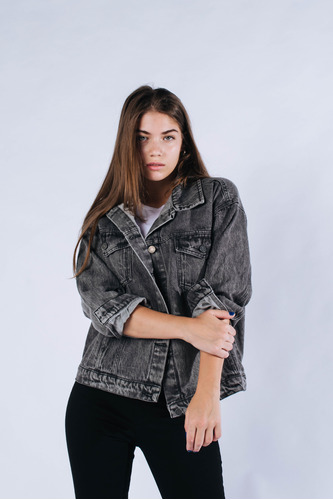 Campera Oversize Negra Larga Mujer Rigida