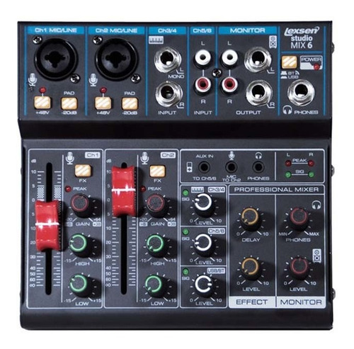 Mesa De Som Lexsen 6 Canais Interface Bluetooth Studio Mix 6