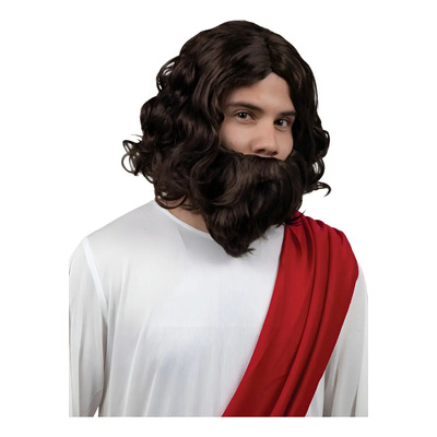 Peluca Jesús Apóstol Disfraz For Fiesta Color Negro .