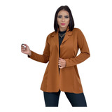 Max Blazer Feminino Acinturado Sobretudo Longo Neoprene