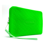 Carteira Mini Bag Silicone Quicksand Com Zíper Cor Verde-limão Desenho Do Tecido Entrelaçado