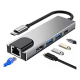 Hub Tipo C Para Internet Rj45 Lan + Hdmi + Usb X2 Adaptador