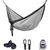 Hamaca De Camping Doble Con Mosquitero De Nailon, Gris-negro