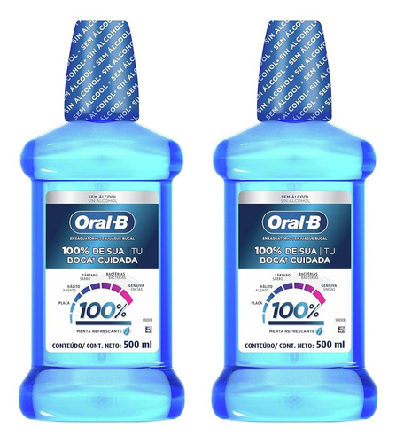 Kit 2 Enxaguante Bucal Oral-b 100% Menta Refrescante 500ml