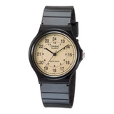 Reloj De Pulsera Casio Collection Mq-24 De Cuerpo Color Negro, Analógico, Fondo Beige, Con Correa De Resina Color Negro, Agujas Color Negro, Dial Negro, Minutero/segundero Negro, Bisel Color Negro Y H