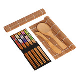 Kit En Bambu Sushi Esterillas Palillos Paleta Esparcidor