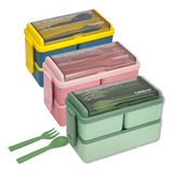 Con Cubiertos Lunch Box 2 Niveles Fiambrera Desmontable