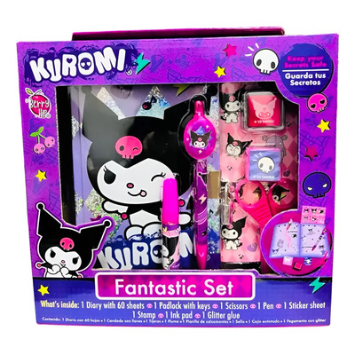 Diario Secreto Kuromi 60 Hojas 7 Accesorios Candado Llave Lila