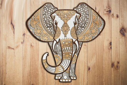 Cuadro Elefante Hindu Multicapa En Madera Animal