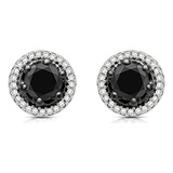 Pendientes De Plata Con Diamantes Negros Y Blancos Naturales